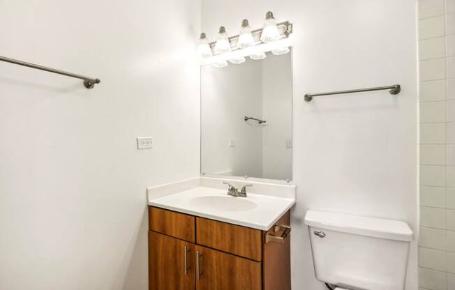 a bathroom with a sink and a mirror and a toilet