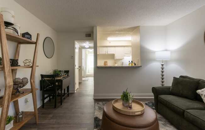 This is a photo of the living room in the 472 square foot 1 bedroom, 1 bath apartment at Princeton Court Apartments in the Vickery Meadow neighborhood of Dallas, Texas.