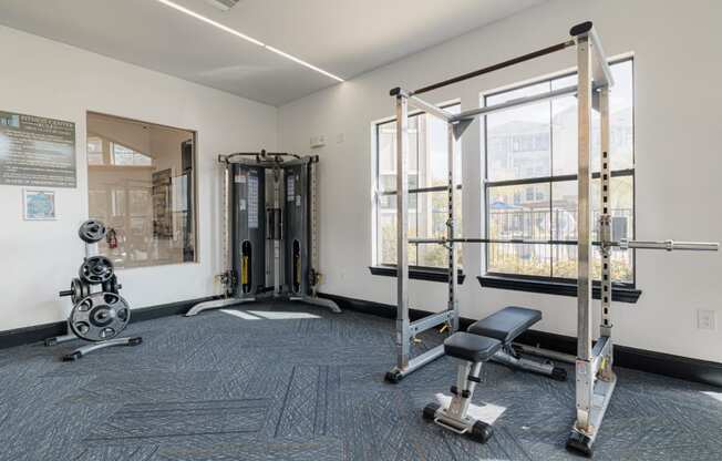 the gym at the flats at big tex apartments