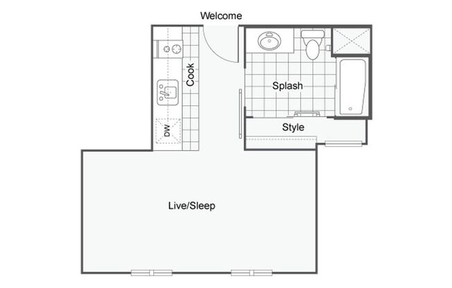 Studio, 1 bath, 313 sqft, $1,895, Unit 435-409