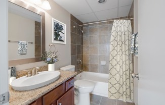 a bathroom with a sink and a toilet and a shower