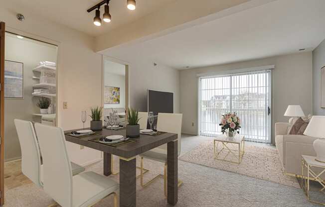 Azalea Layout Dining Area with Living Room View at Portsmouth Apartments, Novi 48377