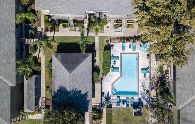 aerial view of leasing office and pool
