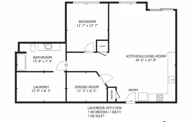 1 bed, 1 bath, 1,105 sqft, $1,649, Unit 417