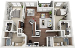 2 beds, 2 baths, 1,296 sqft, $1,701