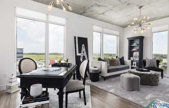 modern living room with hardwood style floors at Lake Nona Pixon, Orlando, 32827