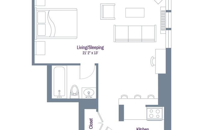 Studio, 1 bath, 556 sqft, $3,695, Unit 1705