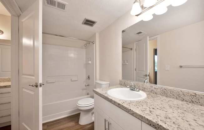 a bathroom with a sink and a toilet and a shower