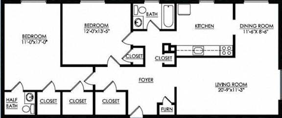 2 beds, 1.5 baths, 1,030 sqft, $1,200