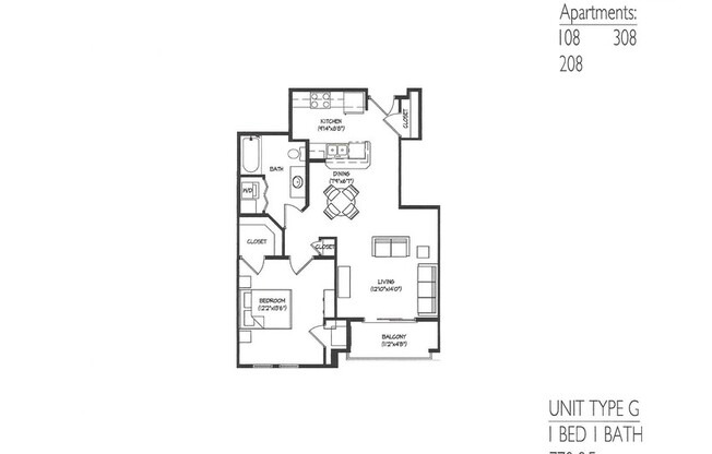 1 bed, 1 bath, 778 sqft, $1,516, Unit 308