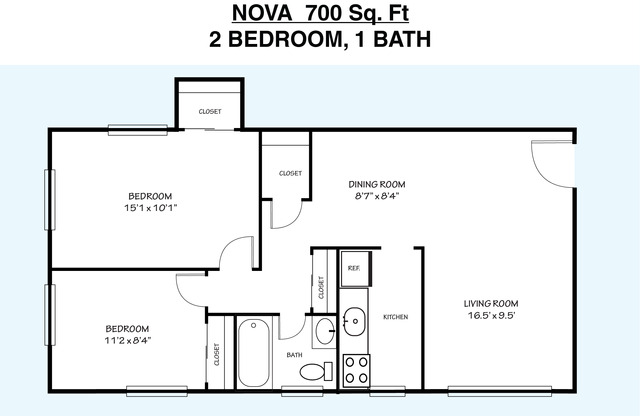 2 beds, 1 bath, 700 sqft, $1,365