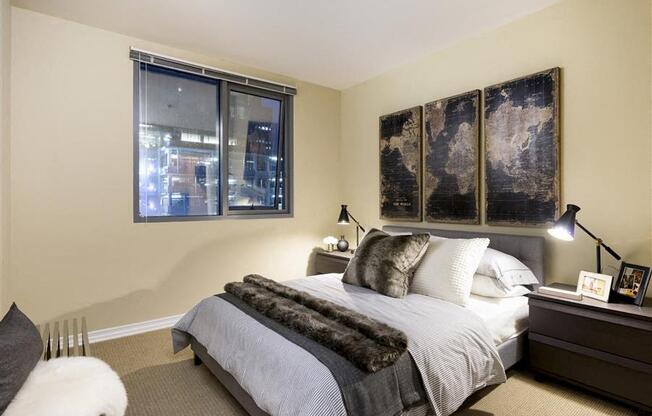 primary bedroom with large bed at Wilshire Vermont, Los Angeles, CA