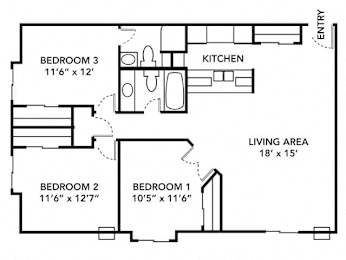 3 beds, 2 baths, 1,063 sqft, $1,243
