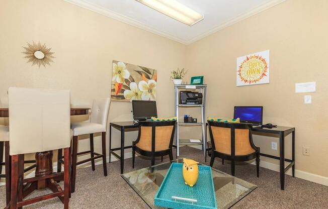 a room filled with furniture and a table