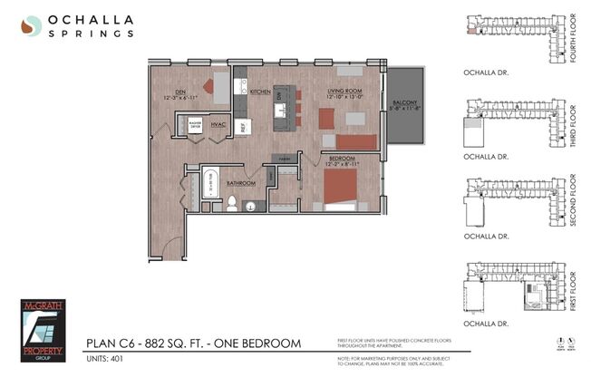 1 bed, 1 bath, 882 sqft, $1,925, Unit 401