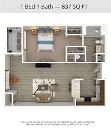 1 bed, 1 bath, 837 sqft, $1,663