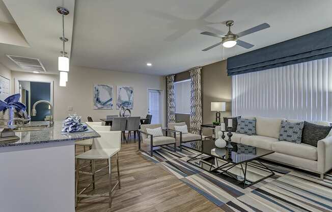 Living room with modern kitchen 1 at The View at Horizon Ridge, Henderson, Nevada