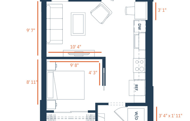 Studio, 1 bath, 547 sqft, $1,395, Unit 205