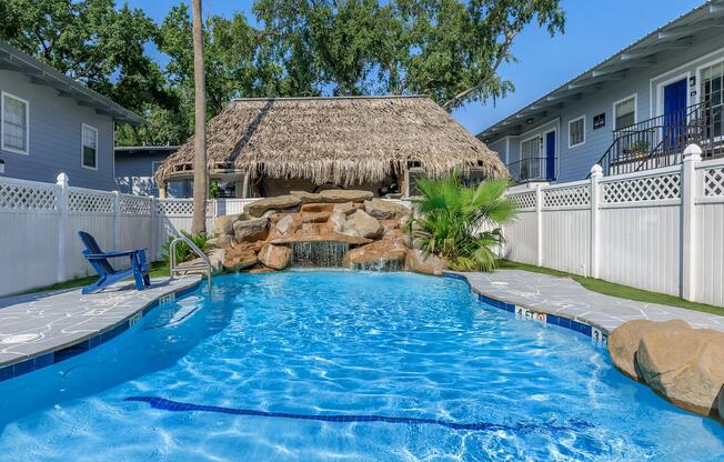 a small house in a pool of water