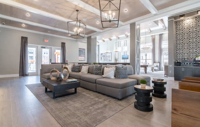 a living room with a couch and a coffee table
