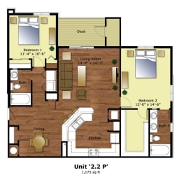 2 beds, 2 baths, 1,175 sqft, $1,900