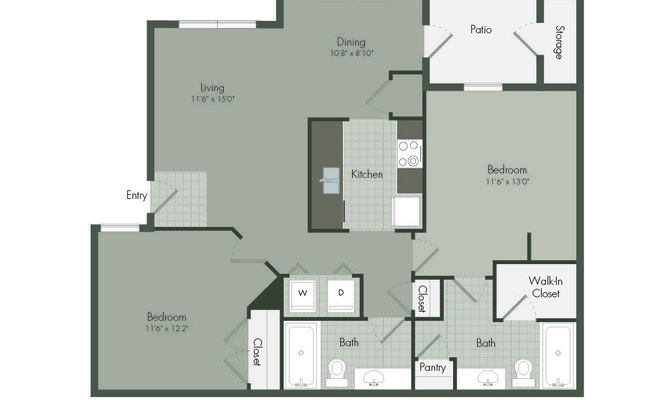 2 beds, 2 baths, 954 sqft, $1,580