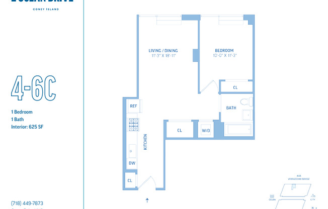 1 bed, 1 bath, 625 sqft, $3,021, Unit W06C