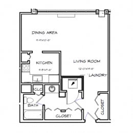 Studio, 1 bath, 583 sqft, $1,703