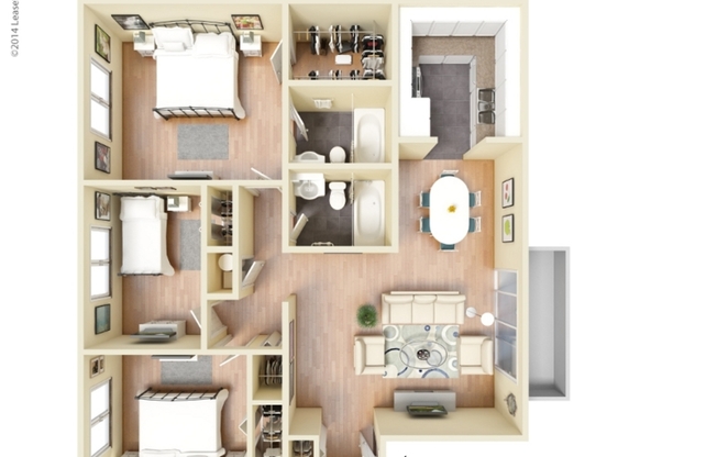 3 beds, 2 baths, 1,014 sqft, $1,100
