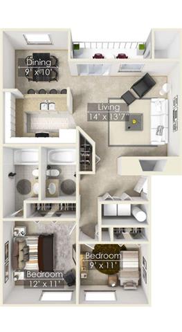 2 beds, 2 baths, 932 sqft, $1,737