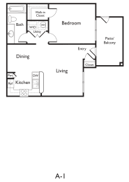 A1 (Premium) 1 bed 1 bath 656 sqft