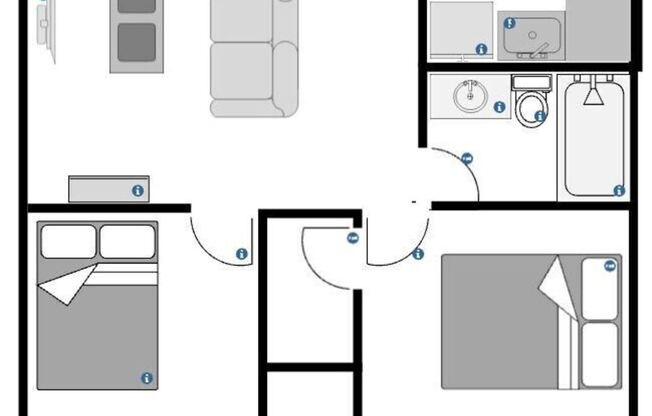 2 Beroom 2 Bathroom: Beds - 2: Baths - 1: SqFt Range - 525 to 525