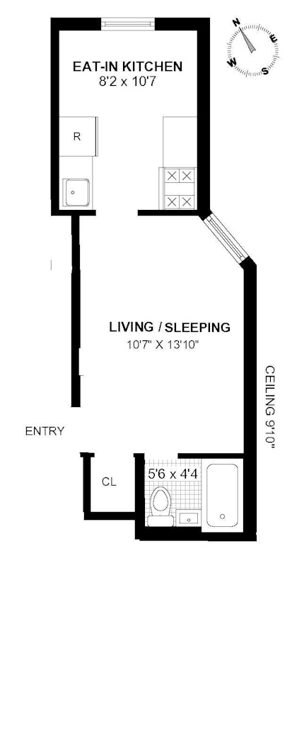 Studio, 1 bath, $1,700, Unit 3B