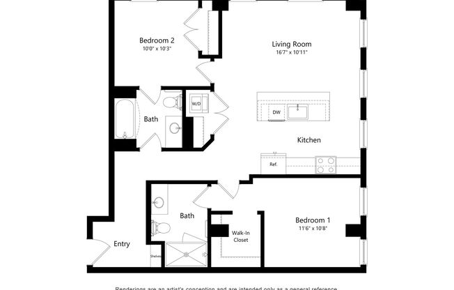 2 beds, 2 baths, 1,025 sqft, $2,400, Unit 613