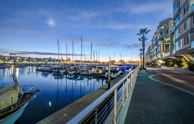 View of Esprit Apartment Homes from the promenade  at Esprit Apartments, Marina del Rey, California