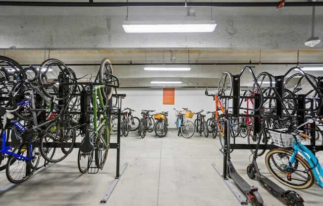 Covered area with bike racks and scooter storage
