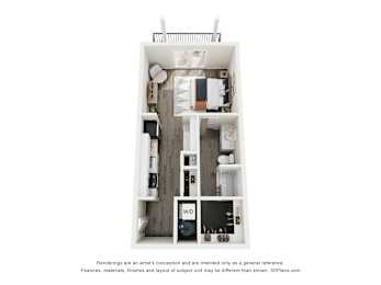 Studio, 1 bath, 448 sqft, $1,001