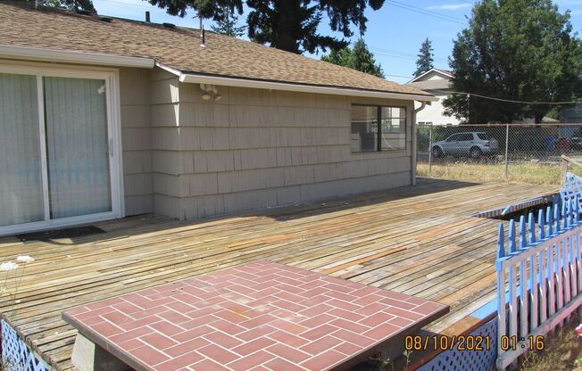 Updated 2 bedroom on a huge lot, with garage. Fenced backyard with a deck. Washer & Dryer Included