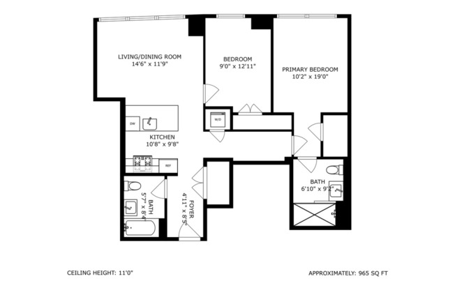 2 beds, 2 baths, 965 sqft, $7,800, Unit PH409