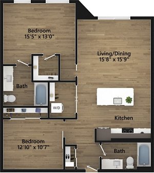 1 bed, 2 baths, 1,116 sqft, $3,516