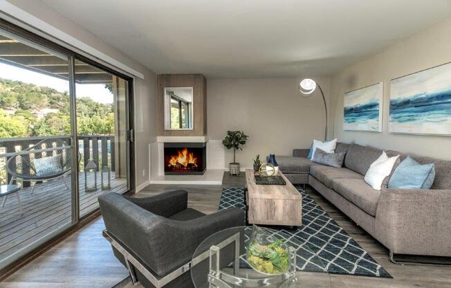 Parkside Apartments living room and fireplace