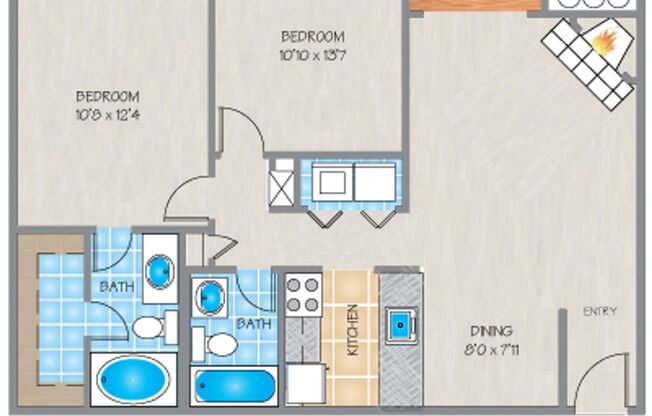 2 beds, 2 baths, 1,003 sqft, $1,470, Unit C317