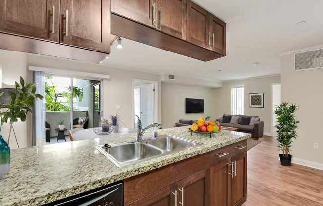 a kitchen with a sink and a counter top