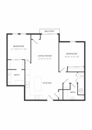 2 beds, 2 baths, 1,075 sqft, $1,845