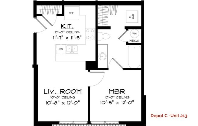 1 bed, 1 bath, 576 sqft, $980, Unit 213