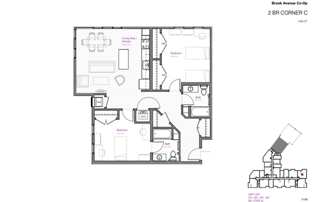 2 beds, 2 baths, 894 sqft, $1,756, Unit 201
