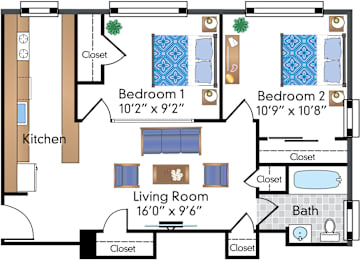 2 beds, 1 bath, 689 sqft, $2,699