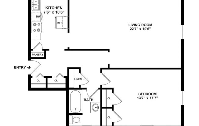 1 bed, 1 bath, 735 sqft, $1,280