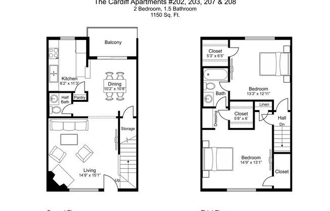 2 beds, 1.5 baths, 1,170 sqft, $1,745, Unit C-202