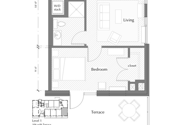 1 bed, 1 bath, 559 sqft, $1,600, Unit #106  FURNISHED